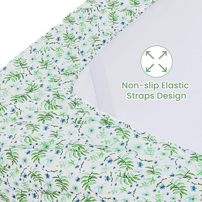 Softan Green Floral Full Sheet Set, Cozy Botanical Microfiber Printed Fitted Bed Sheet with 15" Deep Pockets & Non-Slip Straps, Fresh Greenery Blooms Patterned Sheets & Pillowcase Set