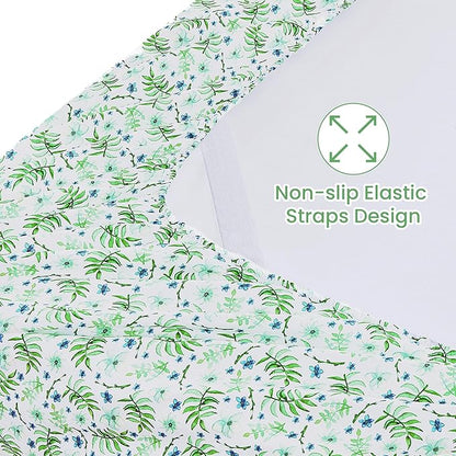 Softan Green Floral Full Sheet Set, Cozy Botanical Microfiber Printed Fitted Bed Sheet with 15" Deep Pockets & Non-Slip Straps, Fresh Greenery Blooms Patterned Sheets & Pillowcase Set