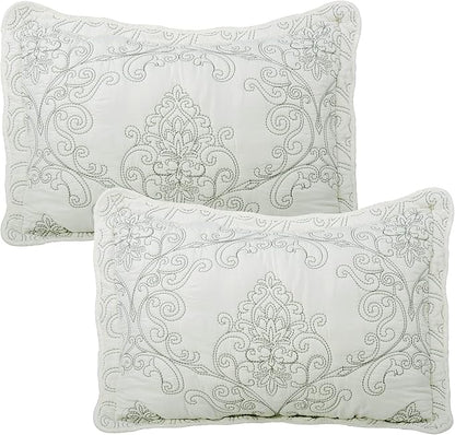 Home Soft Things Damask 4 Piece Bedspread Set, Scalloped Edge Reversible Coverlet Comforter Prewashed Bedding Set, Matelasse Embossed Floral Solid Pattern,Antique White Oversize King(120" x 120")