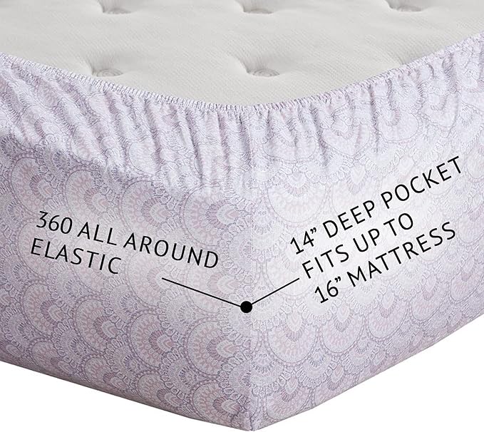 Comfort Spaces 100% Cotton Sheet Set Breathable, Lightweight, Soft with 14" Elastic Pocket Fits up to 16" Mattress, All Season Cozy Bedding, Matching Pillow Case, Cal King Tabitha Purple 4 Piece