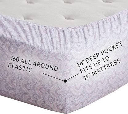 Comfort Spaces 100% Cotton Sheet Set Breathable, Lightweight, Soft with 14" Elastic Pocket Fits up to 16" Mattress, All Season Cozy Bedding, Matching Pillow Case, Cal King Tabitha Purple 4 Piece