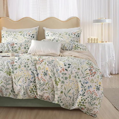 HighBuy King Size Comforter Set Aesthetic Floral Bedding Comforter Set(1 Boho Comforter & 2 Pillowcases) Lightweight Bedding Quilted Comforter for Women Girl All Season