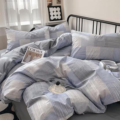 HighBuy Blue Grey Comforter Set King Size Gingham Pattern Grid Checkered Patchwork Comforter Set 3 Pieces Buffalo Plaid Comforter Bedding Set with Checkered Pillowcases Fluffy Home Decor