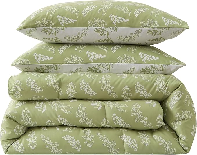 Nestl King Size Comforter Set - Sage Green Bed in a Bag King Size, 3 Pieces Reversible Bed Set, Soft Floral Bedding Set, All Season Botanical Comforters with Pillow Shams