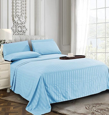Elegant Comfort Softest and Coziest 4-Piece Sheet Set - 1500 Premium Hotel Quality Microfiber - Luxurious Wrinkle Resistant 4-Piece Damask Stripe Bed Sheet Set, Twin, Aqua Blue