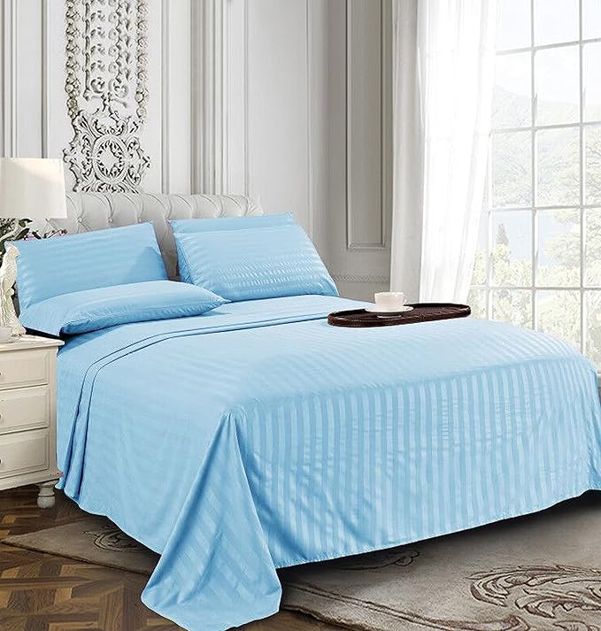 Elegant Comfort Softest and Coziest 4-Piece Sheet Set - 1500 Premium Hotel Quality Microfiber - Luxurious Wrinkle Resistant 4-Piece Damask Stripe Bed Sheet Set, Twin XL, Aqua Blue