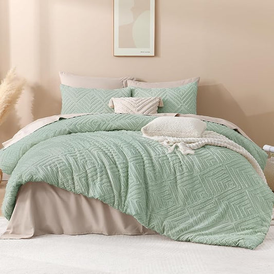 Andency Oversized King Comforter Set 120''x120'', 3 Pieces Sage Green Super King Boho Bedding Set & Collections, All Season Soft Farmhouse Tufted Fluffy Bed Set (1 Comforter, 2 Pillowcases)