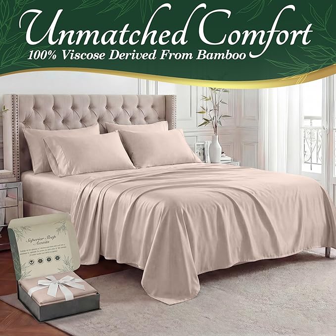 DECOLURE 100% Viscose Derived from Bamboo Sheets Full Size - Luxury 6 Pc Naturally Cooling Sheets, Ultra Soft Bed Set - Deep 17" Pockets, Durable Double Stitching, Oeko Tex Standard (Light Pink)