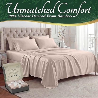 DECOLURE 100% Viscose Derived from Bamboo Sheets Full Size - Luxury 6 Pc Naturally Cooling Sheets, Ultra Soft Bed Set - Deep 17" Pockets, Durable Double Stitching, Oeko Tex Standard (Light Pink)
