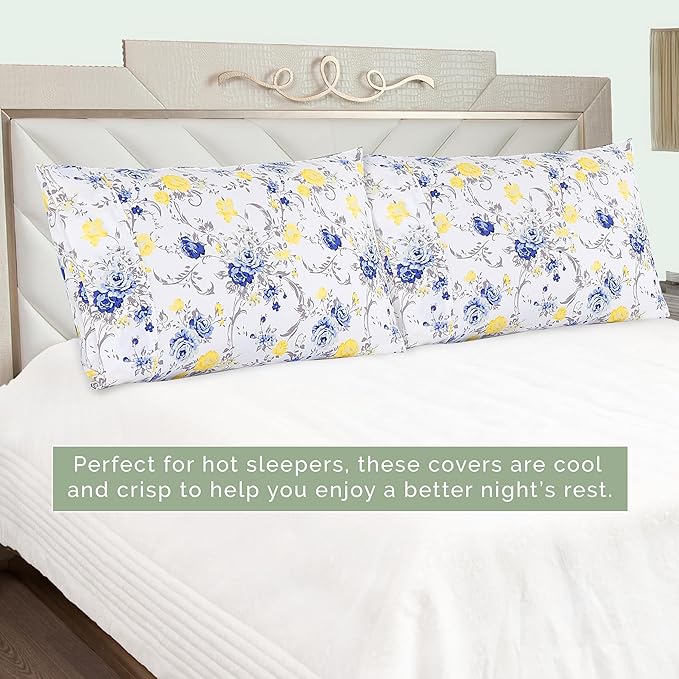 Elegant Comfort Ultra Soft Set of 2 Floral Print Pillowcases - Premium Hotel Quality Microfiber, Soft and Smooth Envelope Closure 2-Piece Pillow Covers - King, Gold Jenna