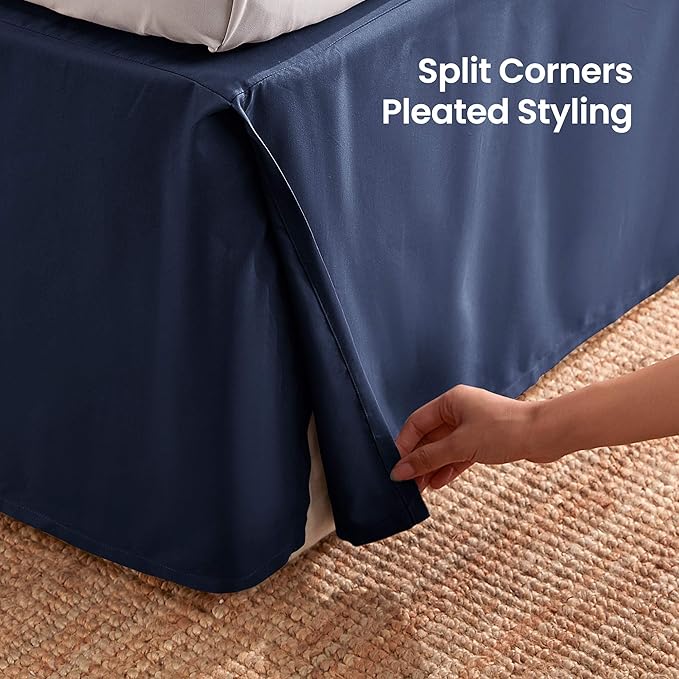 SLEEP ZONE Pleated Bed Skirts Full Size, 15 inch Tailored Drop Easy Fit Bedskirt, Anti-Static, Fade Resistant (Full, Navy Blue)
