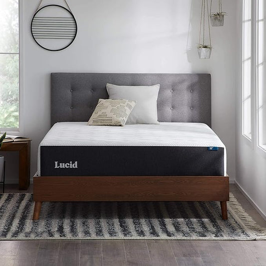 Lucid 12 Inch Memory Foam Mattress - Medium Plush Feel - Infused with Refreshing Bamboo Charcoal and Cooling Gel - Bed in a Box - Temperature Regulating - Pressure Relief - Breathable - Full Size