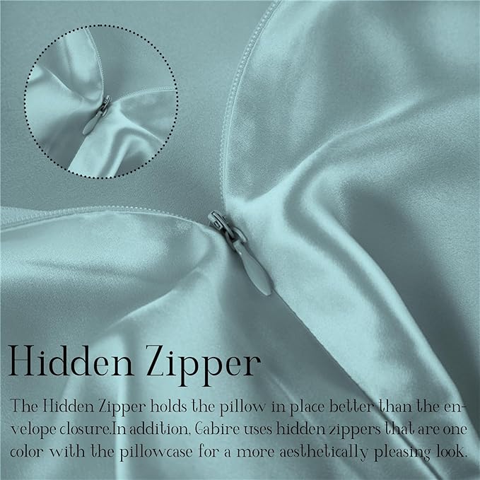 Mulberry Silk Pillow Cases Set of 2, Both Sides Real Silk Pillow Cover for Hair and Skin Cool Pillowcase Organic Silk Pillowcase 2 Pack with Hidden Zipper, Haze Blue, Queen (20"×30")
