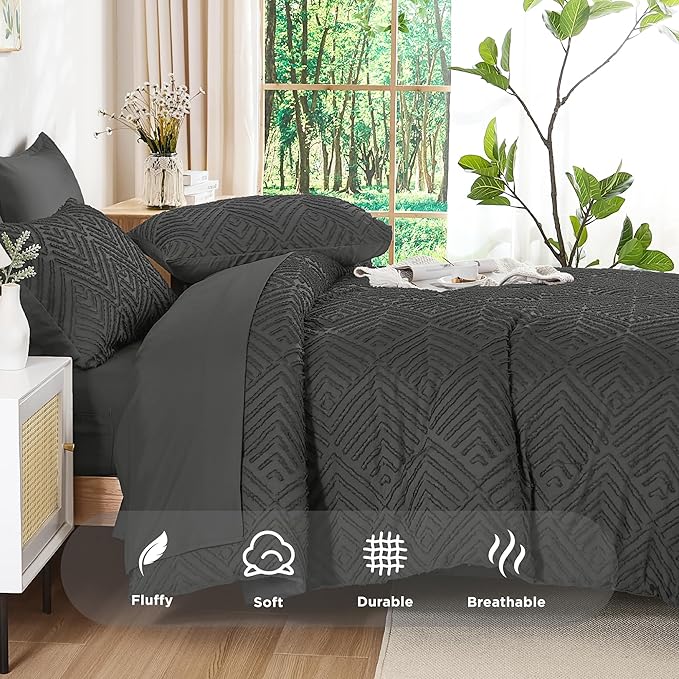 Andency California King Comforter Set Dark Grey - 7 Pieces Bed in a Bag Cal King Bedding Comforter Sets, Tufted Lightweight Fluffy Bed Set with Comforter, Sheets, Pillowcases & Shams