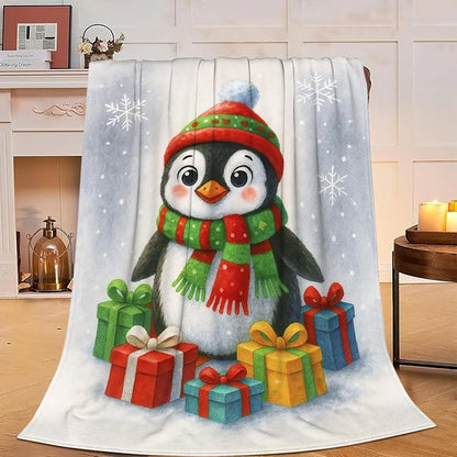 Christmas Penguin Blanket Super Soft Warm Fluffy Fleece Flannel Animal Throw Blanket Cozy Fuzzy Plush Stuff Bedding Blankets Gifts for Women Kids Boys Girls Adults 80"X60"
