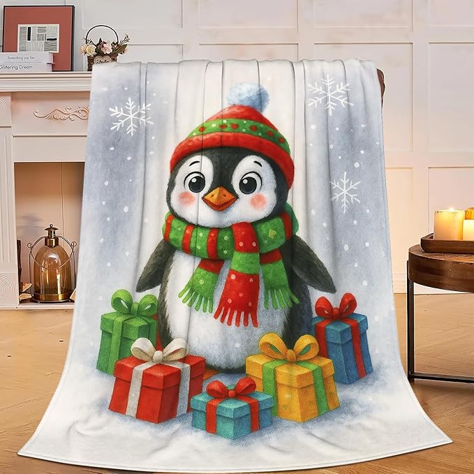 Penguin Blanket Super Soft Warm Fluffy Fleece Flannel Animal Throw Blanket Cozy Fuzzy Plush Stuff Bedding Blankets Gifts for Women Kids Boys Girls Adults 50"X40"