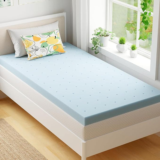 EGOHOME 4 Inch Twin XL Memory Foam Mattress Topper, Cooling Gel Infused & Pressure Relieving Pad in a Box, Dorm Room Essentials, CertiPUR Certified, Blue