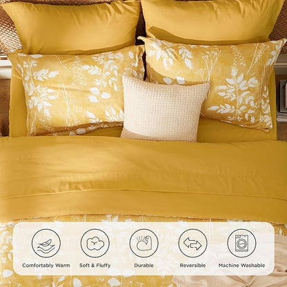 Bedsure King Size Comforter Set - 7 Pieces Floral Yellow Soft Bedding Sets, King Bed in a Bag with Botanical Flowers Comforter, Sheets, Pillowcases & Shams