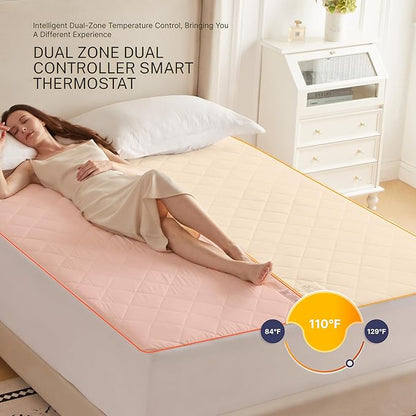 Electric Mattress Pad Queen Size Quilted Wave 10 Heat Settings & Dual Control with 12 Hour Auto Off,Deep Pocket Fits up to 15", Microfiber Bed Warmer, ETL Certified Machine Washable,60"x80"