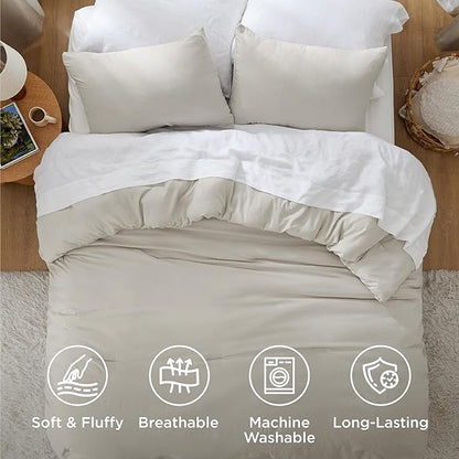 Bedsure Super King Plus Comforter Set, Beige Soft Prewashed Bedding for All Seasons, 3 Pieces GentleSoft™ Bed Set, 1 Lightweight Comforter (128"x120") and 2 Pillowcases (20"x36")