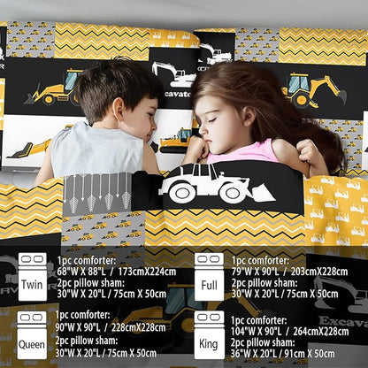 Construction Comforter Set Twin Boys,Yellow Twin Construction Bedding Set,Engineering Vehicles Comforter Yellow Bedroom Decor Kids,Truck Quilt Cartoon Truck Bedding for Teen