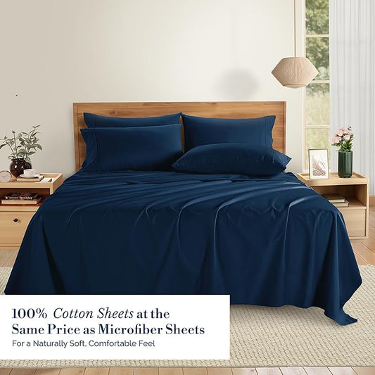 Casa Platino Full Sheets Set – 100% Cotton Bed Sheets Full, Breathable & Crisp Percale 6 Piece Set, 15" Deep Pocket for A Secure Fit, Ultra Soft & Cozy, Fit – Navy Blue