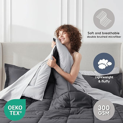 Nestl 7 Piece Queen Comforter Set – Dark Grey Reversible Bed in a Bag – Complete Queen Size Bedding Set with Sheets, Pillowcases and Shams