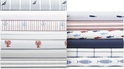 Nautica - Twin XL Size Sheet Set, Crisp & Tailored Cooling Sheets with a Smooth Cotton Percale Lightweight Feel - Bed Sheets with Matching Pillowcase & Fitted Sheet (Beaux Stripe Navy)