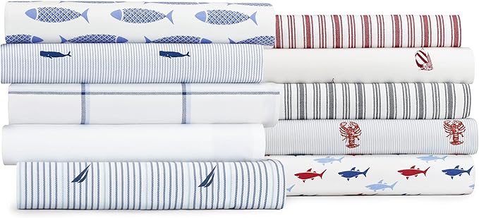 Nautica - Full Sheets, Cotton Percale Bedding Set, Casual Home Decor (Audley Stripe Blue, Full)