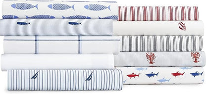 Nautica - King Sheet Set, Cotton Percale Bedding Set, Crisp & Cool, Stylish Home Decor (Plot Blue, King)