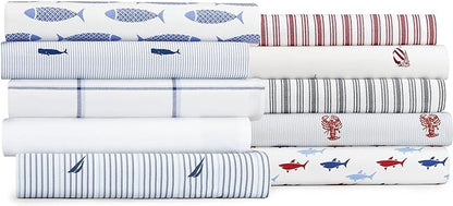 Nautica - Twin XL Sheets, Cotton Percale Bedding Set, Crisp & Cool, Fully Elasticized, Ideal Dorm Essentials (Plot Blue, Twin XL)