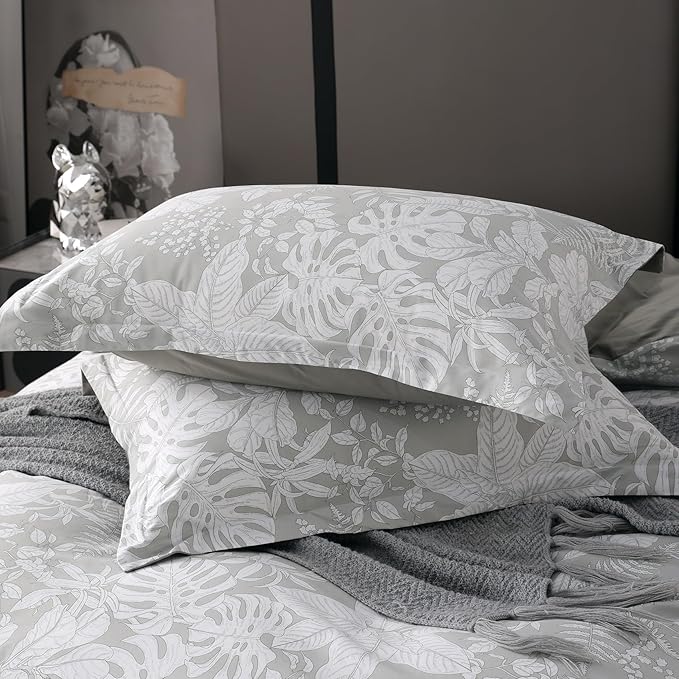 OAITE Duvet Cover Set King Size Floral Pattern 600 Thread Count Ultra Soft 100% Long Staple Cotton Duvet Cover Sets 3-PC, Breathable Duvet Cover with Zipper Closure & Corner Ties