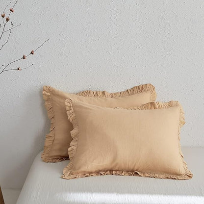 Simple&Opulence 100% Linen Duvet Cover Set, 3 PCS Natural French Flax Sand Ruffle Duvet Cover King Size, Breathable Comfy Linen Bedding Comforter Cover with 2 Pillowcases (Sand, 104" X 92")