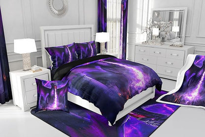Feelyou Cool Dragon Bedding Set Full Size Kids Lightning Comforter Cover Set 3D Dragon War Mythology Themed Ancient Wildlife Fire Duvet Cover Nebula Bedspread Cover Room Decor Quilt Cover,No Comforter