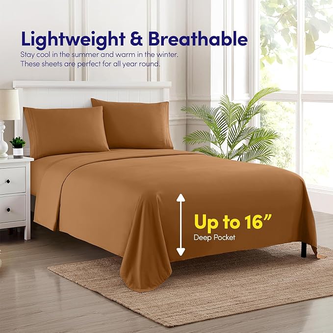 1500 Supreme Collection Queen Sheet Sets Mocha Brown - Luxury Hotel Bed Sheets and Pillowcase Set for Queen Mattress - Extra Soft, Elastic Corner Straps, Deep Pocket Sheets, Queen Mocha Brown