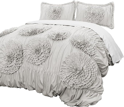 Lush Decor Serena Comforter Set, 3 Piece Set, King, Light Gray - Cute Comforter - King Bedding Set - Gray Comforter King Size - Coquette Decor