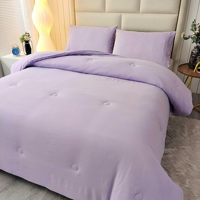 SDIII 3PCS Purple Comforter Set Queen with 2 Pillowcases, Brushed Microfiber Lightweight Lavender Comforter Queen, All Season Soft Bedding