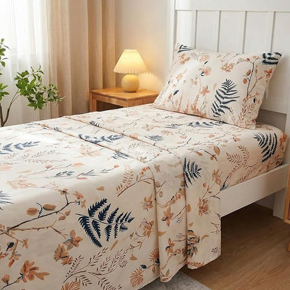 JSD Boho Floral Printed Sheet Set Twin Size 3 Piece, Soft Botanical Pattern Microfiber Sheets Extra Deep Pocket