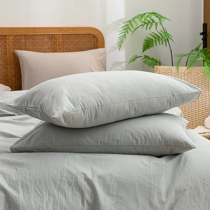 BESTOUCH Duvet Cover Set 100% Washed Cotton Linen Feel Super Soft Comfortable Chic Lightweight 3 PCs Home Bedding Set Solid Northern Droplet Grey Queen