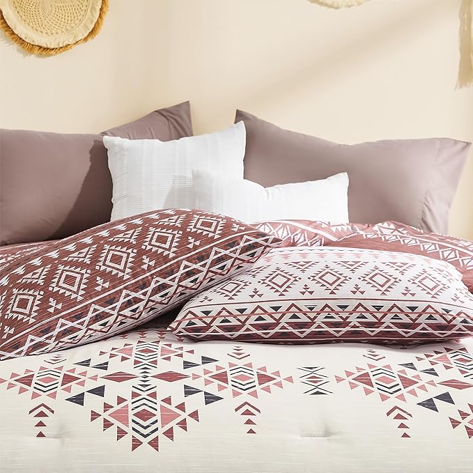 Geniospin Full Comforter Set - 7 Pieces Bed in a Bag, Comfortable Western Bedding Sets for All Seasons, Lightweight Soft Boho Comforter Bed Set with Sheets, Pillowcases & Shams