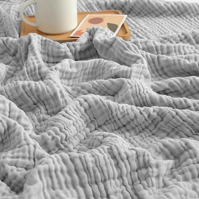 EMME Cotton Muslin Large Throw Blanket Couch Breathable Gauze Soft Lightweight Bed Blankets(Light Grey, 50"x70")
