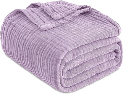 EMME Cotton Blanket Queen Size for Bed Soft Large Muslin Bed Blankets 90"x90" Lightweight Breathable All Season Gauze, Lavender