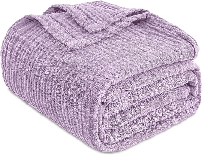 EMME Cotton Muslin Blanket King Size - Soft, Breathable Layering Blanket, 108"x90", All Season Gauze, Lavender