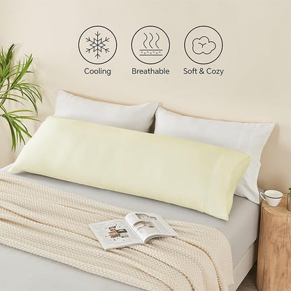 BEDELITE Body Pillow Cover, Rayon Made from Bamboo, Cooling Body Pillow Pillowcase for Hot Sleepers and Night Sweats, Breathable & Silky Soft Full Long Pillow Case Cover (Cream, 20x54 Inches)