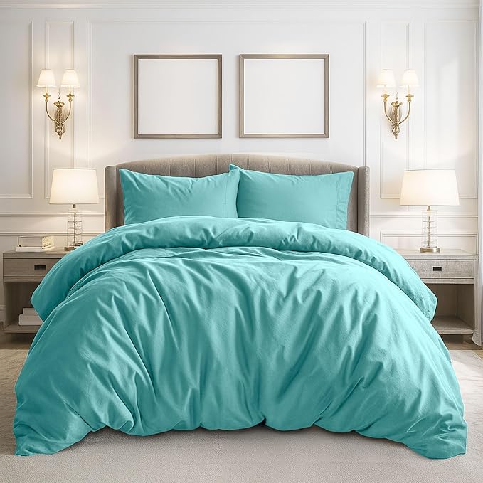Pure Bedding California King Duvet Cover - Extra Soft Bedding Set, Includes 1 Cal King Duvet Cover 104x98 Inches with Zipper Closure & 2 Pillow Shams, Comforter Not Included, Aqua