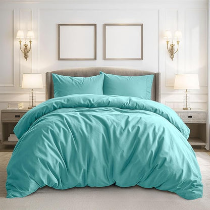 Pure Bedding California King Duvet Cover - Extra Soft Bedding Set, Includes 1 Cal King Duvet Cover 104x98 Inches with Zipper Closure & 2 Pillow Shams, Comforter Not Included, Aqua