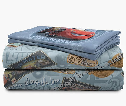 Disney/Pixar Cars Tune Up Blue/Gray 4 Piece Full Sheet Set with Lightning McQueen & Mater (Official Disney/Pixar Product)