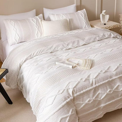 Houseri Tufted Comforter Set California King Beige Jacquard Bedding Sets