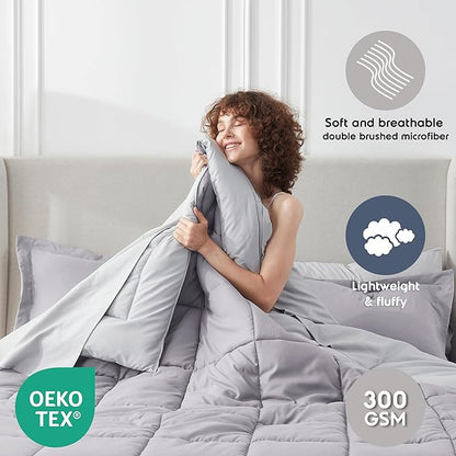Nestl 7 Piece King Comforter Set – Grey Lavender Reversible Bed in a Bag – Complete King Size Bedding Set with Sheets, Pillowcases and Shams