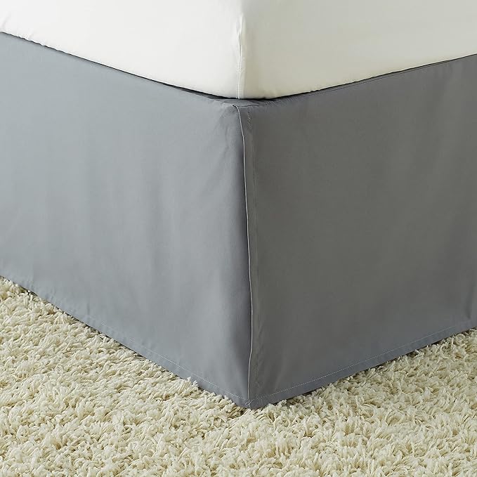 Amazon Basics Lightweight Pleated Bed Skirt, Machine Washable, Wrinkle and Fade Resistant, Full, Dark Grey